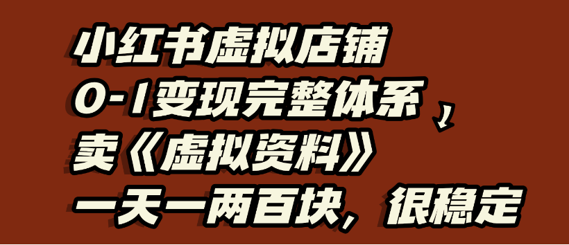 小红书虚拟店铺0-1变现完整体系，虚拟资料，一天一两百块，很稳定-晨鑫项目库