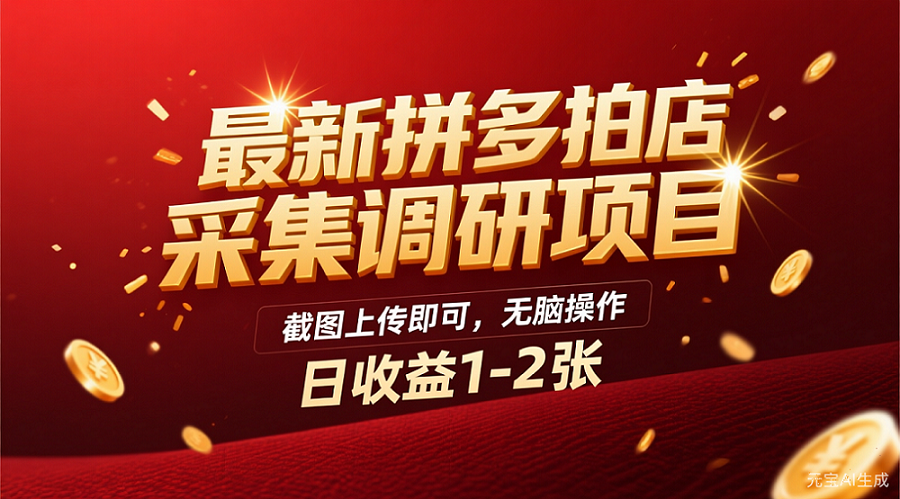 最新拼多多拍店采集调研项目,截图上传即可,无脑操作,日收益1-2张-晨鑫项目库