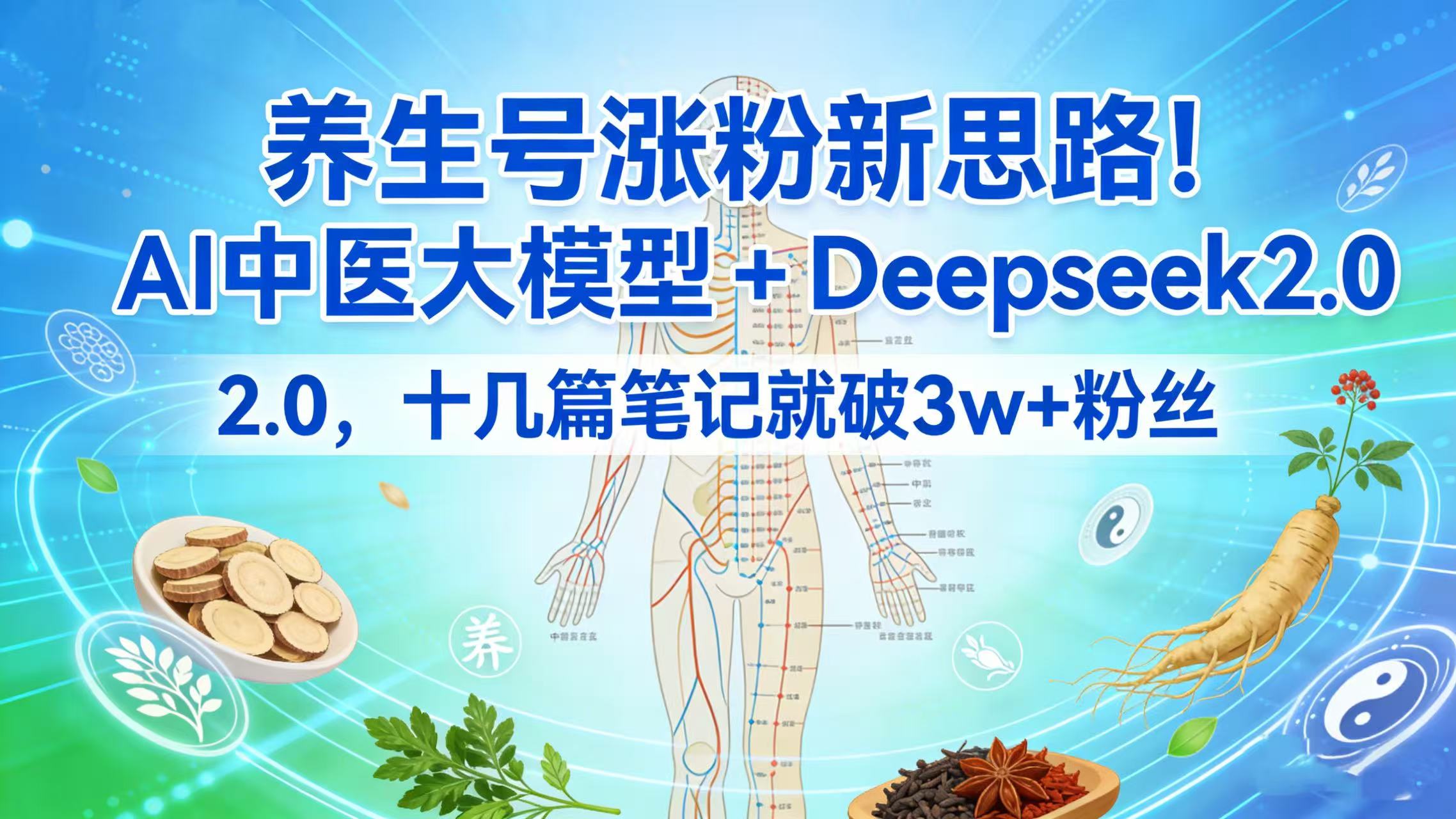 养生号涨粉新思路！AI 中医大模型 + Deepseek 2.0，十几篇笔记就破 3w + 粉丝-晨鑫项目库