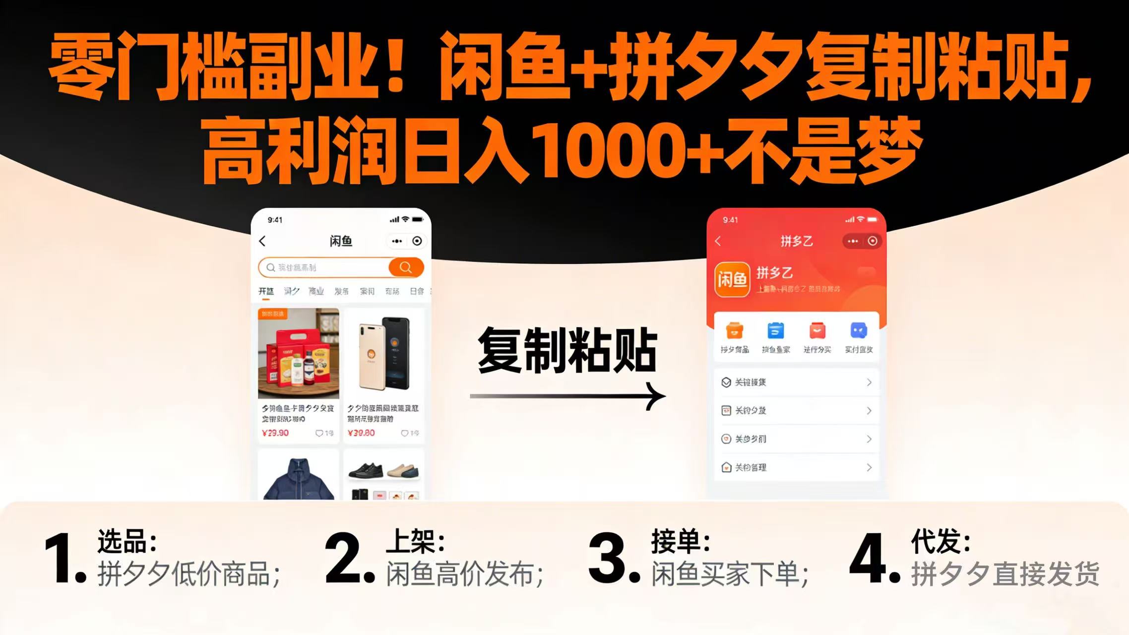 零门槛副业！闲鱼 + 拼夕夕复制粘贴，高利润日入 1000 + 不是梦-晨鑫项目库