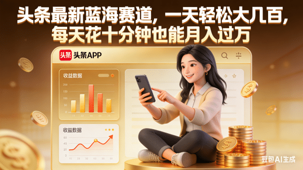头条最新蓝海赛道，一天轻松大几百，每天花十分钟也能月入过万-晨鑫项目库
