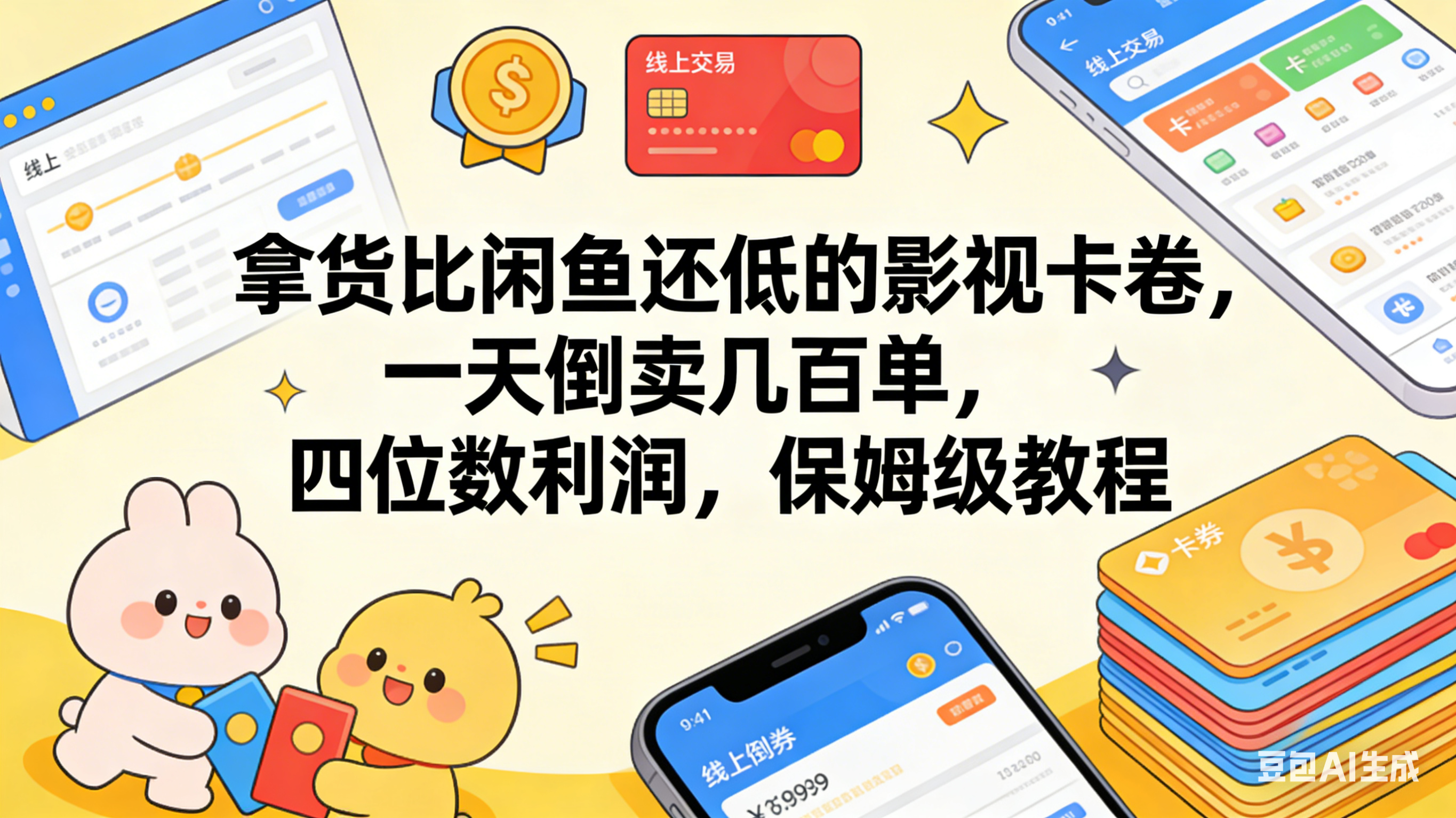 拿货比闲鱼还低的影视卡卷，一天倒卖几百单，四位数利润，保姆级教程-晨鑫项目库