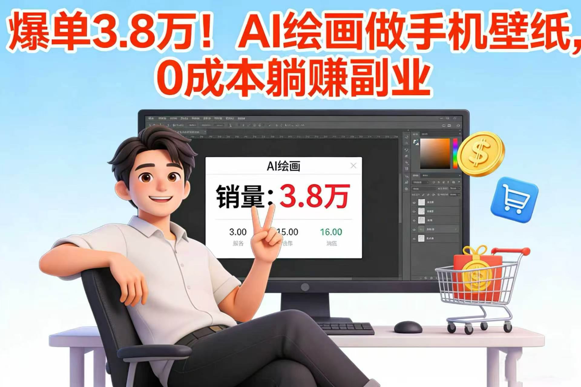 爆单 3.8 万！AI 绘画做手机壁纸，0 成本躺赚副业-晨鑫项目库