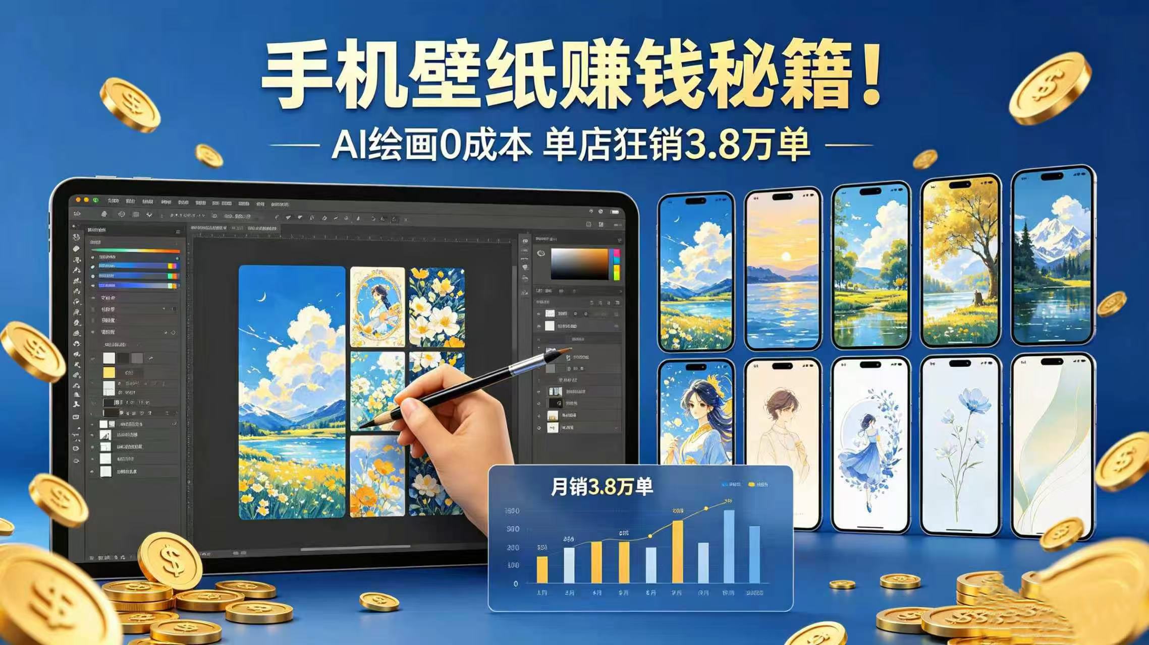 手机壁纸赚钱秘籍！AI 绘画 0 成本 单店狂销 3.8 万单-晨鑫项目库