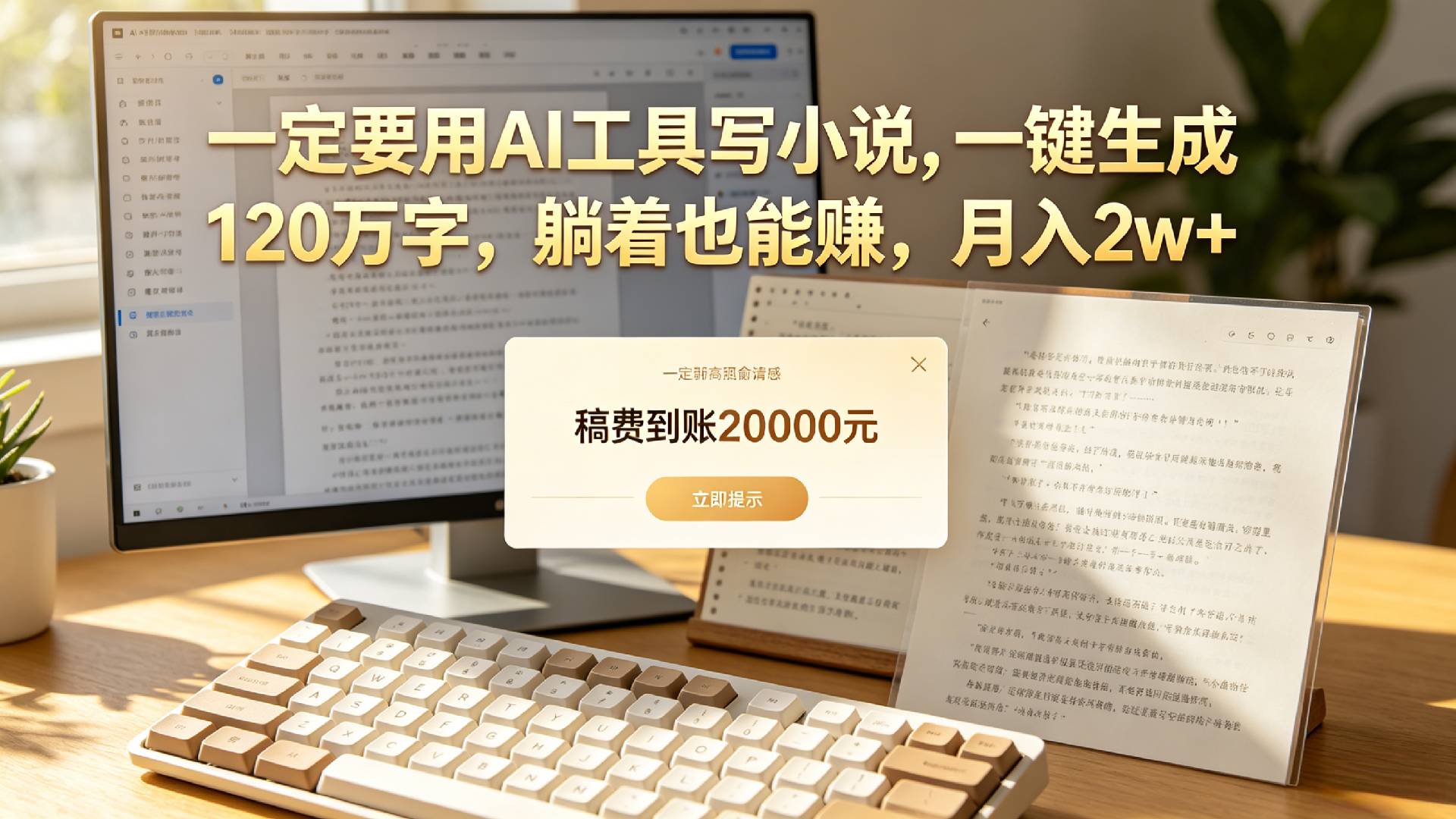 【听劝】一定要用AI工具写小说,一键生成120万字,躺着也能赚,月入2w+-晨鑫项目库