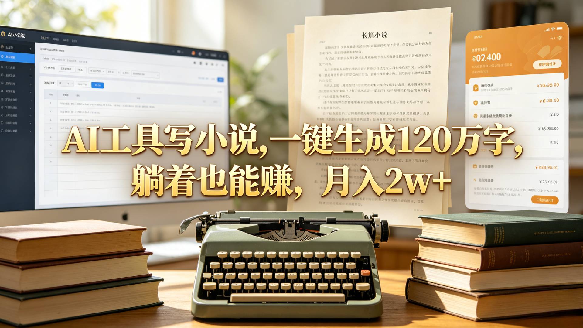 AI工具写小说,一键生成120万字，躺着也能赚，月入2w+！-晨鑫项目库