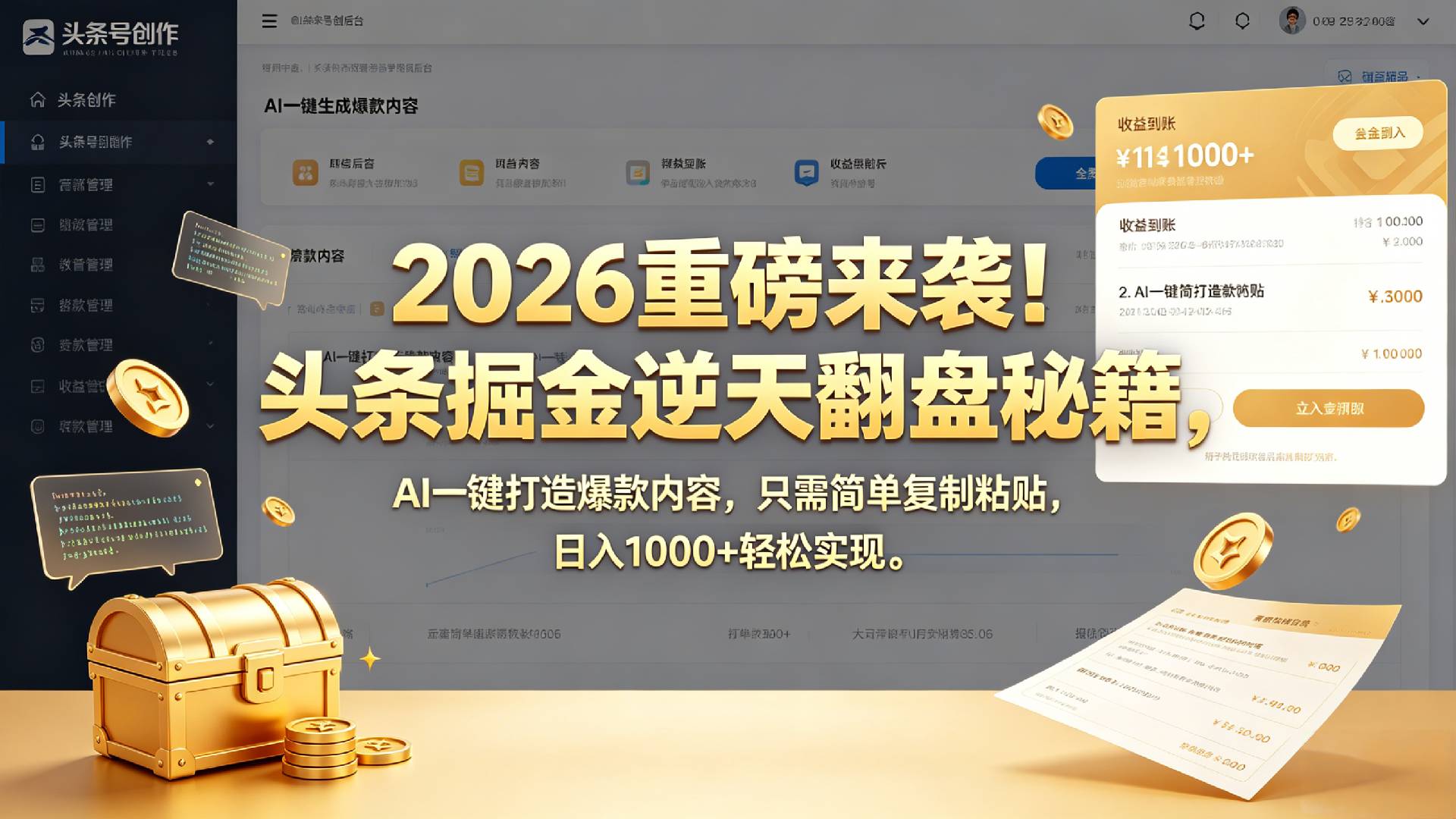 2026 重磅来袭！头条掘金逆天翻盘秘籍，AI 一键打造爆款内容，只需简单复制粘贴，日入 1000 + 轻松实现！-晨鑫项目库